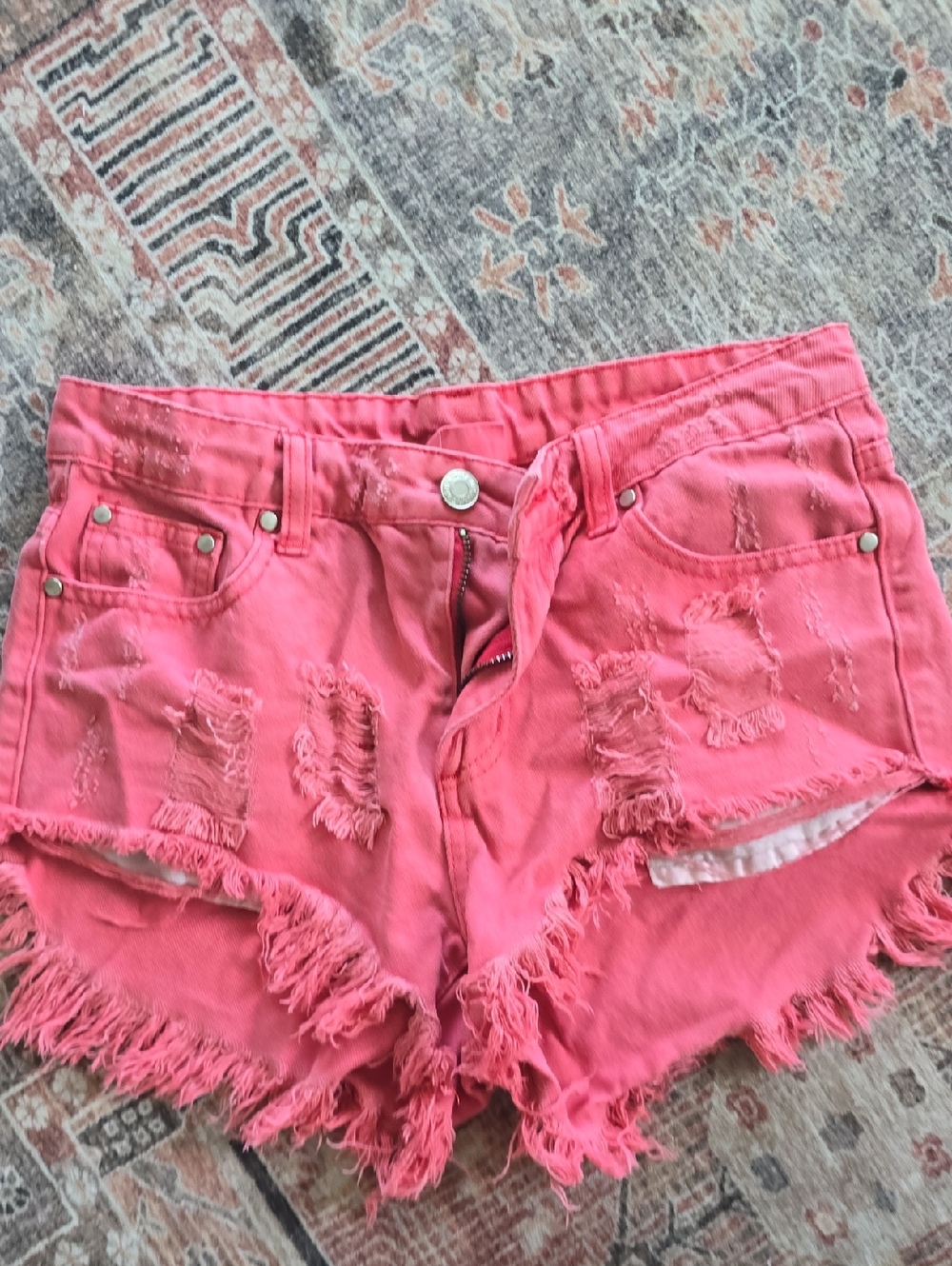 Women's Pink Distressed Frayed Hem Jean Shorts